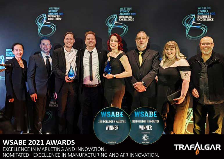 Trafalgar Group team accepting WSABE 2021 Excellence in Marketing and Innovation awards
