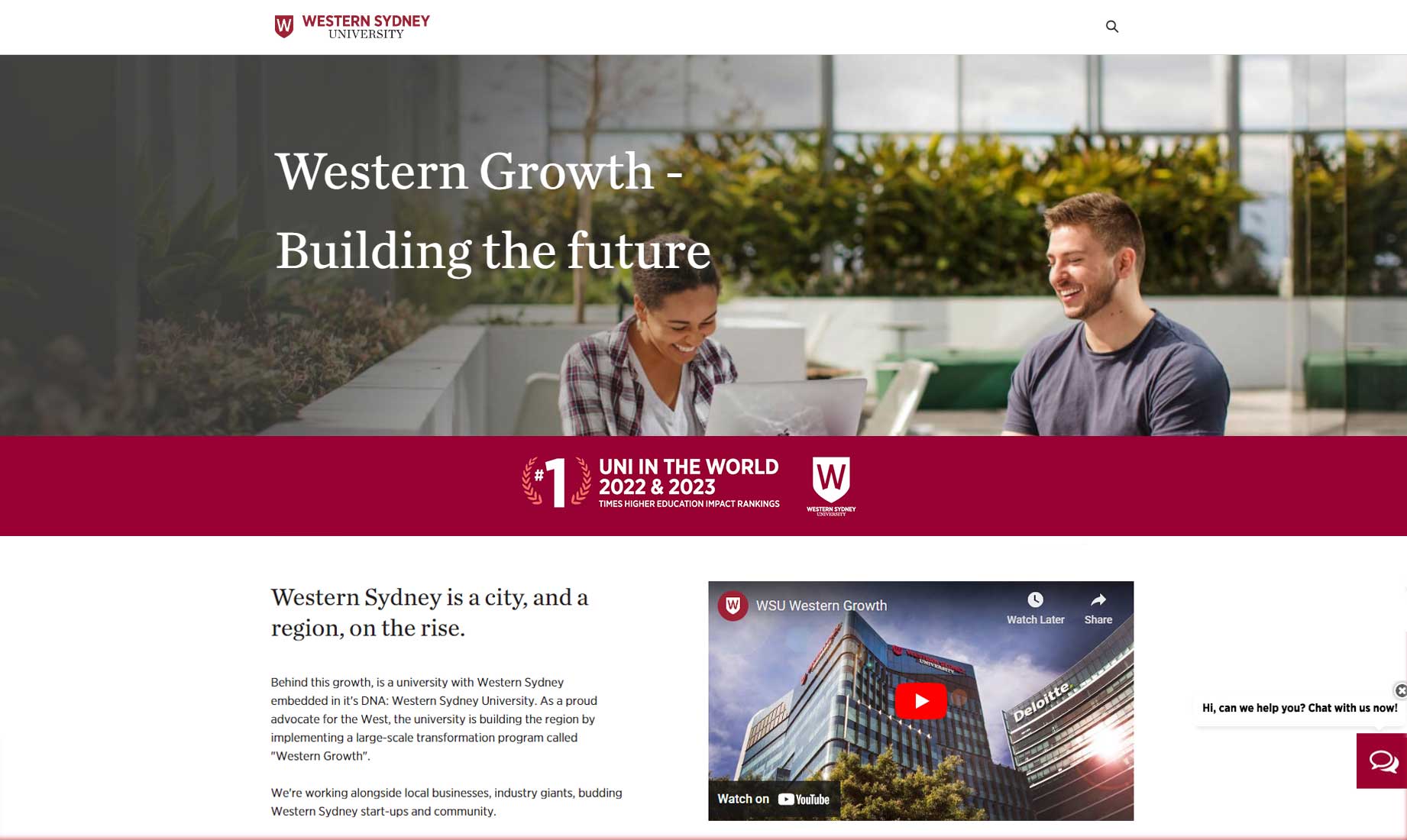 Western Growth campaign page on the Western Sydney University website