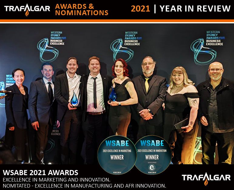 Trafalgar Group team accepting WSABE 2021 Excellence in Marketing and Innovation awards